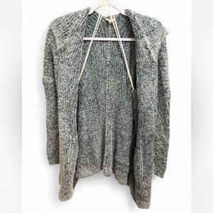 Hem & Thread Gray Fuzzy Hooded Cardigan Women’s M/L Open Front Cozy Sweater